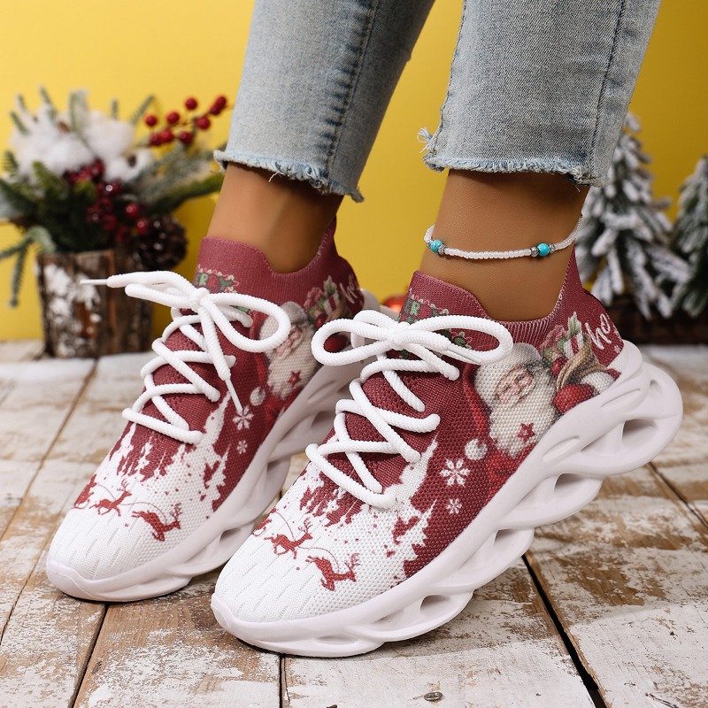 Knit Fabric Lace Up Sneakers - Nouvelles baskets en maille tricotée imprimée