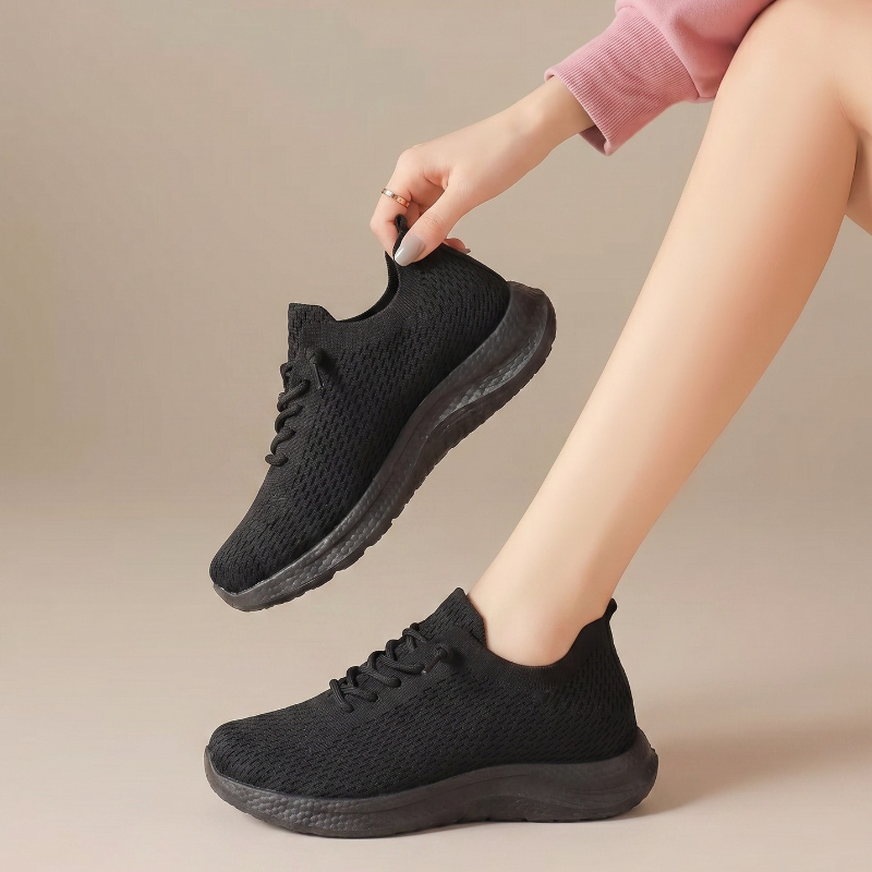 Knit Fabric Lace Up Sneakers - Chaussures de marche d'été pour femmes,