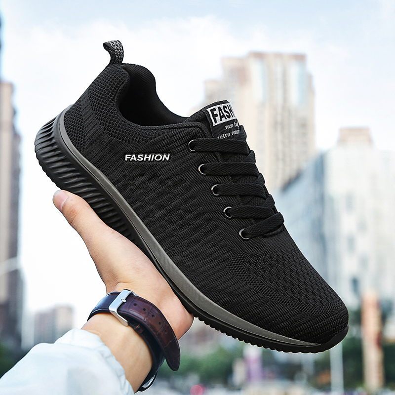 Knit Fabric Lace Up Sneakers - YRZL-Chaussures de dehors Noires pour Homme,