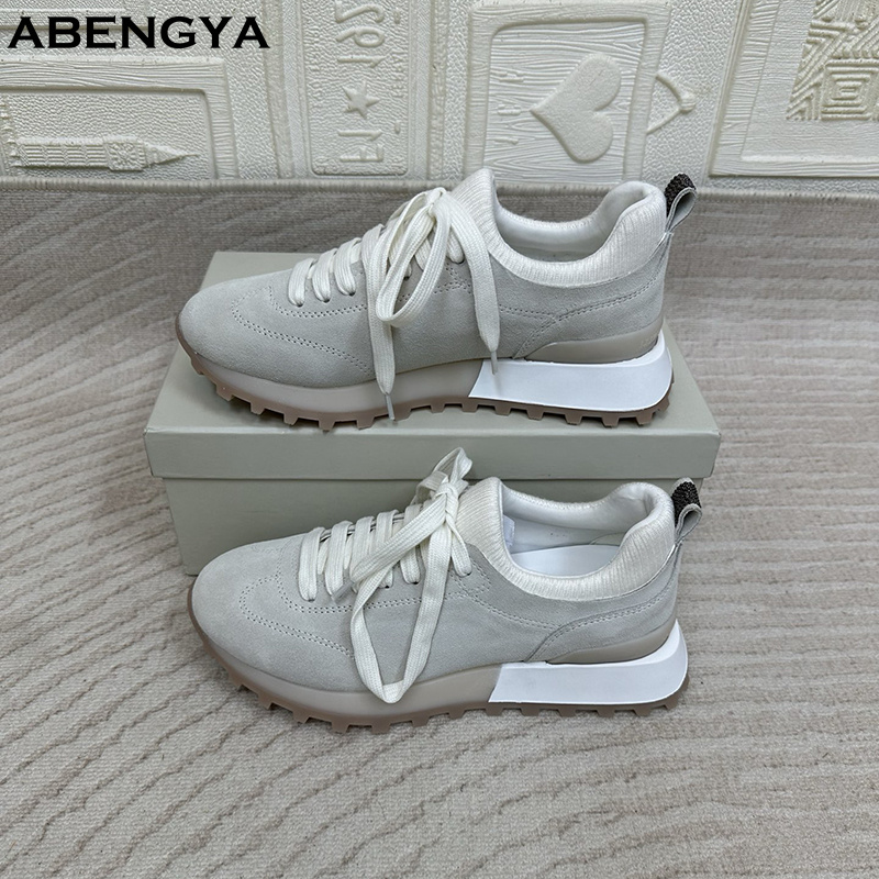 Knit Fabric Lace Up Sneakers - 2025 blanc tricoté daim plat mocassins