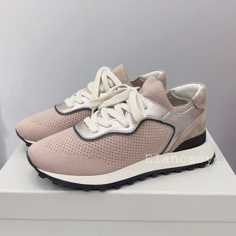 Chaussures plates femmes chaîn - Knit Fabric Lace Up Sneakers avis et prix
