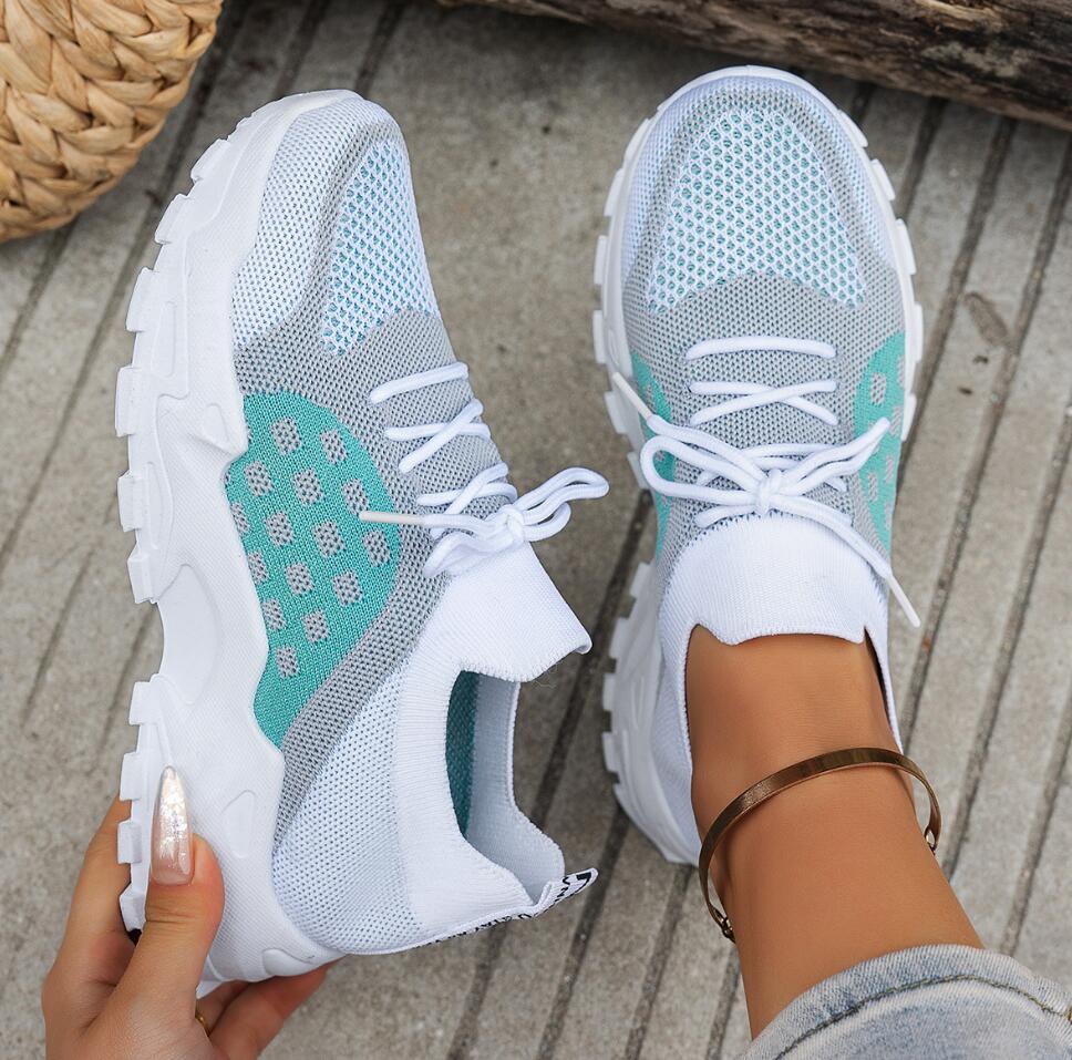 Chaussures de sport respirante - Knit Fabric Lace Up Sneakers avis et prix