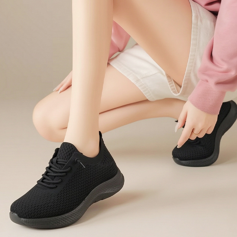 Chaussures de marche d'été pou - Knit Fabric Lace Up Sneakers avis et prix