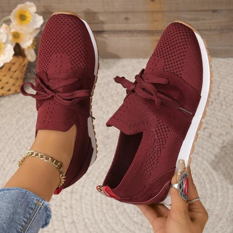 Nouveau noir tricot respirant  - Knit Fabric Lace Up Sneakers avis et prix