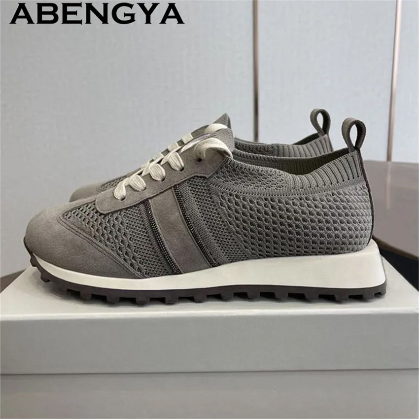 Chaussures plates décontractée - Knit Fabric Lace Up Sneakers avis et prix