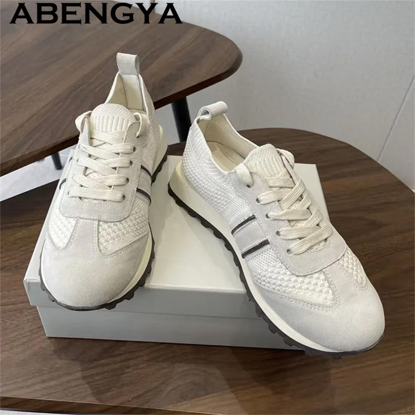 Chaussures plates décontractée - Knit Fabric Lace Up Sneakers avis et prix