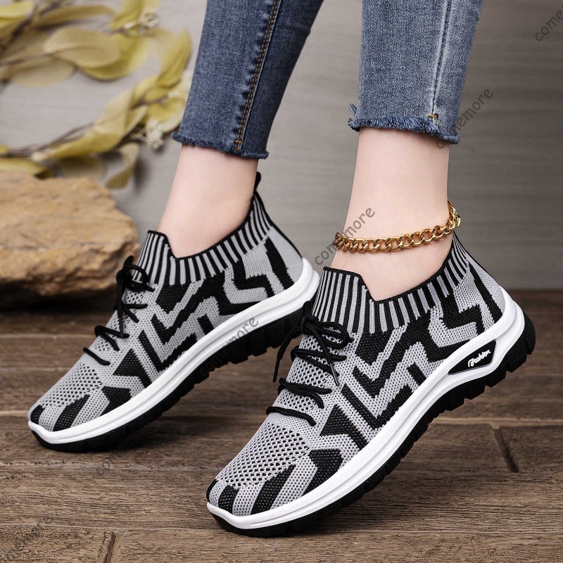 Baskets en tricot à enfiler po - Knit Fabric Lace Up Sneakers avis et prix