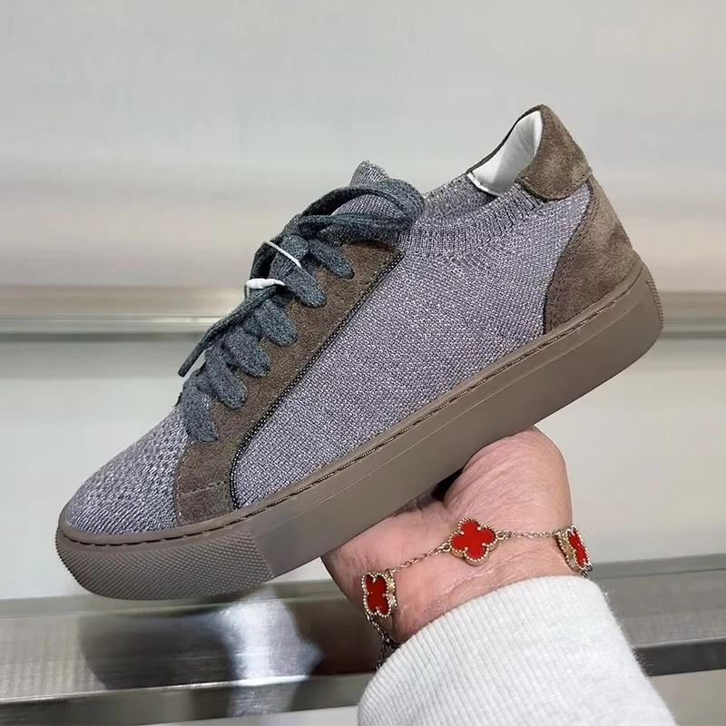 Femmes tricot respirant basket - Knit Fabric Lace Up Sneakers avis et prix