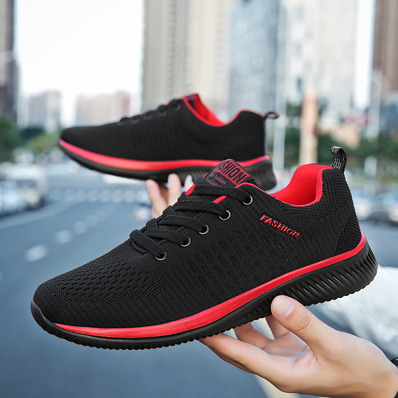 YRZL-Chaussures de dehors Noir - Knit Fabric Lace Up Sneakers avis et prix