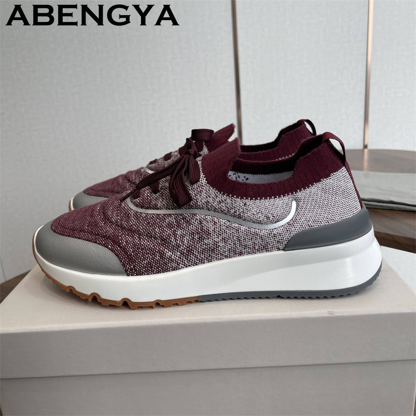 Nouvelles chaussures mocassins - Knit Fabric Lace Up Sneakers avis et prix